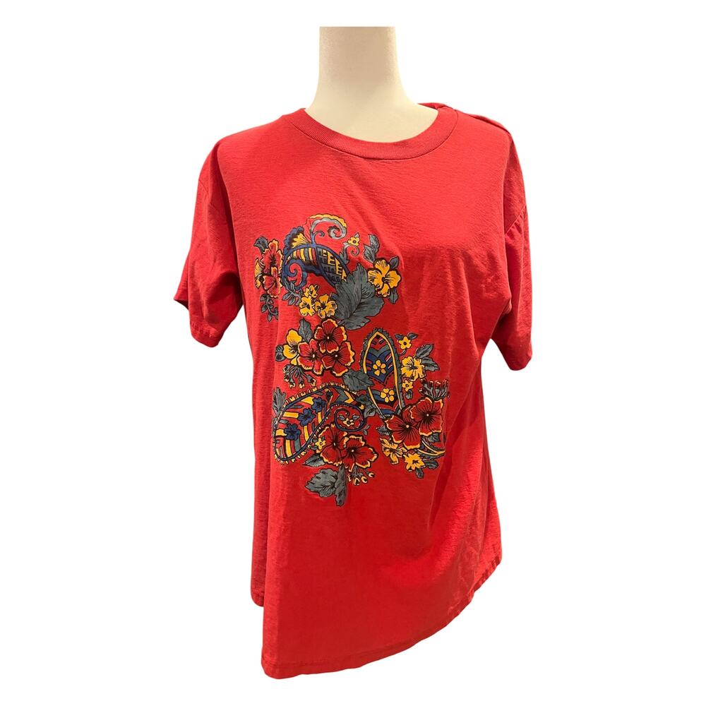 Vintage 90s Zoomers Red Floral Paisley Graphic Shirt Retro Boho Western